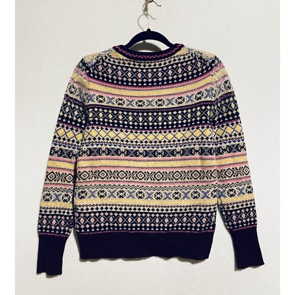 J Crew Sweater Womens Small Fair Isle Lambs Wool Sequin Crew Neck Pullover E5663 - Picture 4 of 9